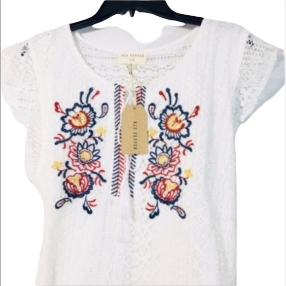 Blu Pepper Womens White Floral Embroidered Lace Cap Sleeve Blouse Plus Sz 3X New - Picture 6 of 8